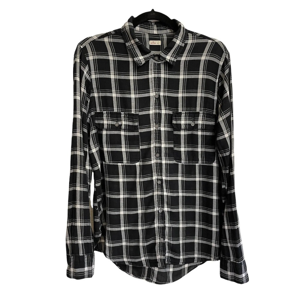 Hollister Button Down Shirt Mens Size M Black White Plaid